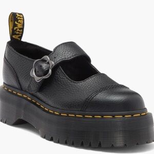 Dr. Martens Addina Flower Mary Jane Black Pebbled Leather Lug Sole Doc Martens 9
